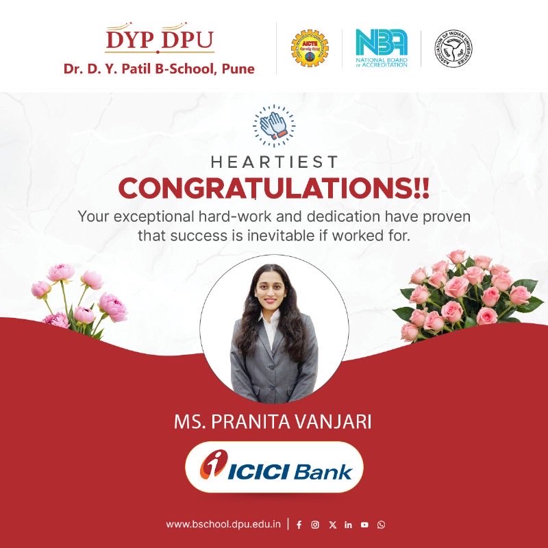 DYPBS_Pune's tweet image. Caption:

Success isn’t a stroke of luck; it’s the result of persistence, preparation, and passion.
We’re proud to celebrate our students who have successfully secured placements at ICICI, marking another milestone in their journey toward excellence.

#placementcell #dypatil