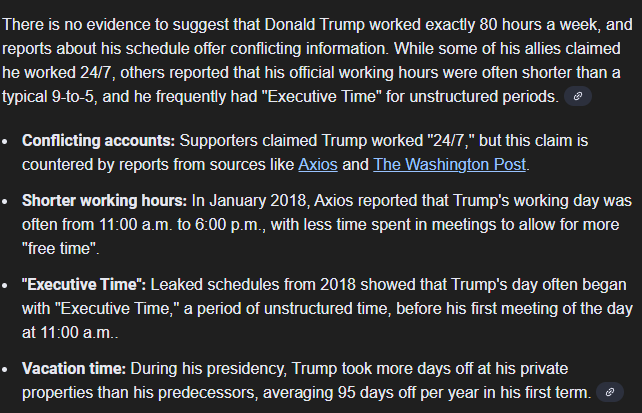 KickingAndScre4's tweet photo. @Momto7boys @plh_md @TRUMP_ARMY_ 2/ Saying that DJT "works" 80hr/wk is ridiculous. Traveling, walking like a zombie at foreign events or saying stupid shit... sure. He's a dementia patient. Even 2016 when his mind was sharper, people said he was an imbecile. Now he's 100% focused on grifting.
#ExecutiveTime https://t.co/ZlTKD43BjU