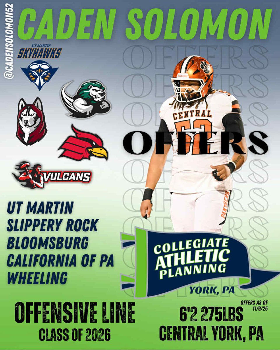 Grateful for all of the opportunities I have received to continue my athletic and academic career. Excited to see what the future holds as I close out on my senior year and continue to help lead my team in the playoffs! 
<a href="/centralyorkFB/">Central York Football</a> <a href="/CoachCregger/">Ben Cregger</a> <a href="/thefactorybma/">TheFactoryBMA</a> <a href="/RecruitsYork/">YorkRecruits</a>
