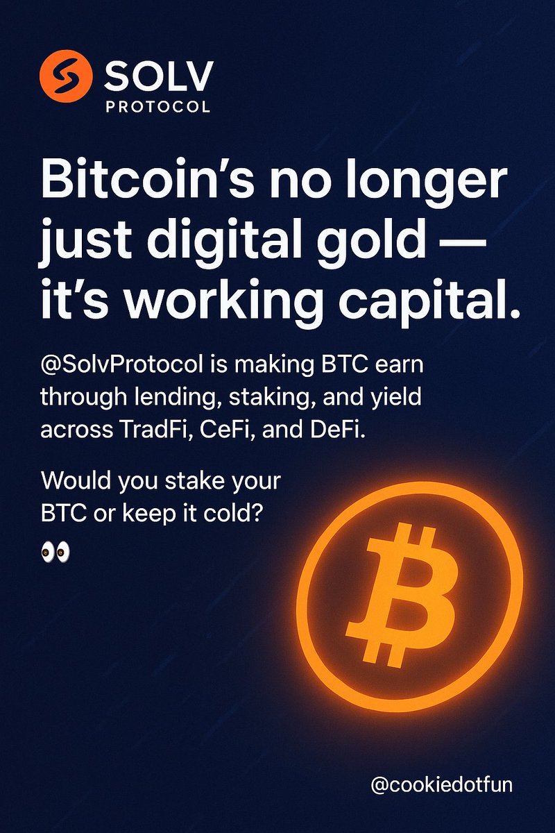 Ghost_Alc's tweet image. Bitcoin’s no longer just digital gold — it’s working capital. ⚡

@SolvProtocol is making BTC earn through lending, staking, and yield across TradFi, CeFi, and DeFi.

Would you stake your BTC or keep it cold? 👀

@cookiedotfun