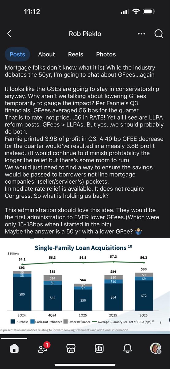 LoansByRuby's tweet photo. @realDonaldTrump 

This is the change we need. Not 50 year mortgages that buyers wouldn’t help buyers. Interest is paid up front, so how much would actually go towards equity? The higher the risk, the higher the rate. 

Lowering the Gfee would actually lower the rate. https://t.co/dAEcvy4txD