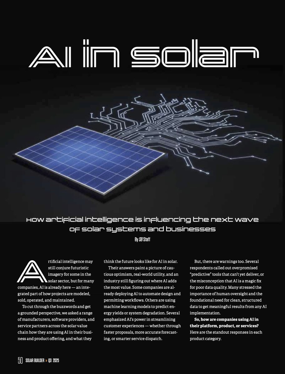 We’re featured in Solar Builder Magazine on pages 51 and 52!

👉 Check out the full feature to read how AI is shaping the future of solar: bit.ly/47XcWPo

#OpenSolar #SolarBuilderMagazine #AIinSolar