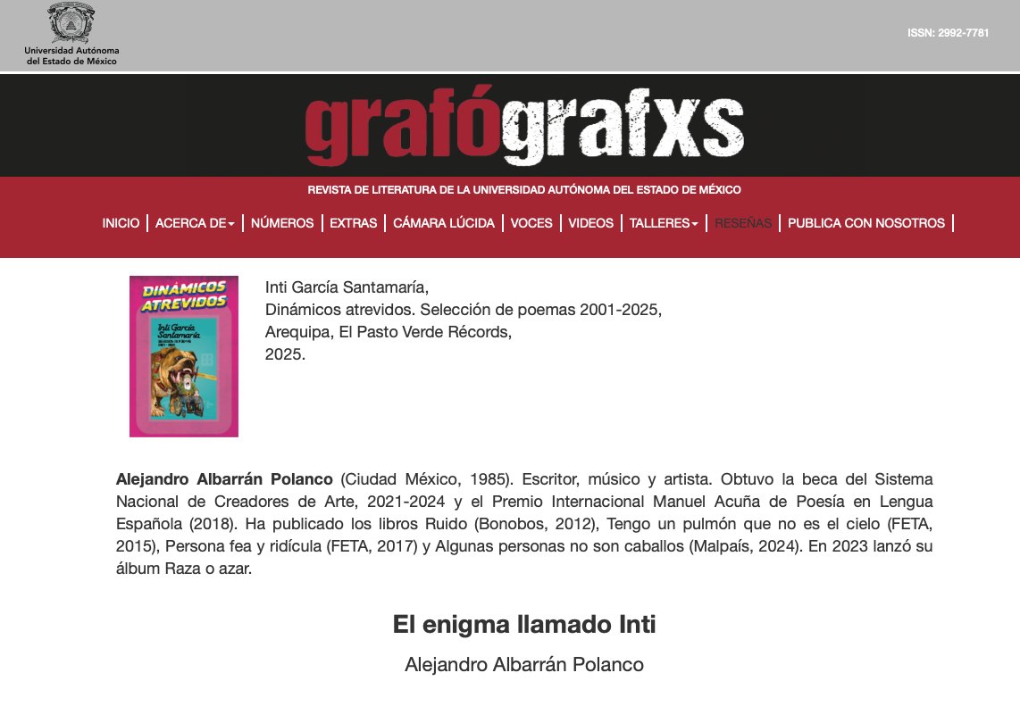 grafografxsuaem's tweet image. Lean "El enigma llamado Inti" de Alejandro Albarrán Polanco en #Grafógrafxs: grafografxs.uaemex.mx/?p=r_santamaria
