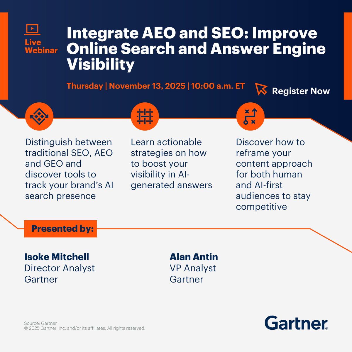 ChadStorlie's tweet photo. By 2026, over a third of web content will target AI and search engines: https://t.co/38T1BH23Fn

Tech marketers must move from SEO to answer engine optimization (AEO) to stay visible.

#GartnerHT #AEO #DigitalMarketing #AIVisibility https://t.co/FpAAfY6eVr
