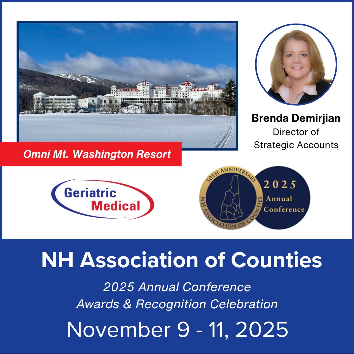 GeriatricMed's tweet photo. Join Brenda Demirjian and Geriatric Medical at the NH Association of Counties annual conference awards &amp; recognition celebration, today and tomorrow! https://t.co/IJh8mjsotO