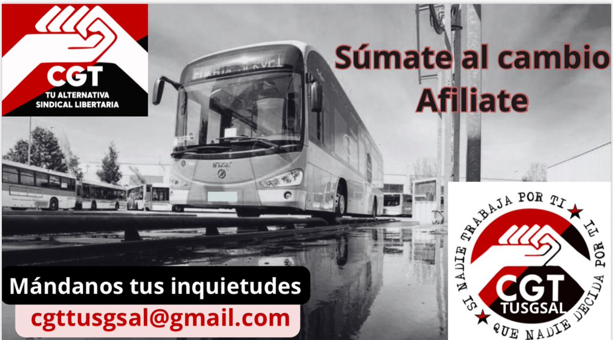 cgtbarcelones's tweet image. 🔴⚫Molta sort i encerts a les companyes treballadores de @tusgsal_oficial que han creat secció sindical de CGT! 

🚍Per ser la veu de les treballadores i una alternativa real!

✉️Per dubtes i/o sumar-t&apos;hi al canvi, contacta al mail cgttusgsal@gmail.com