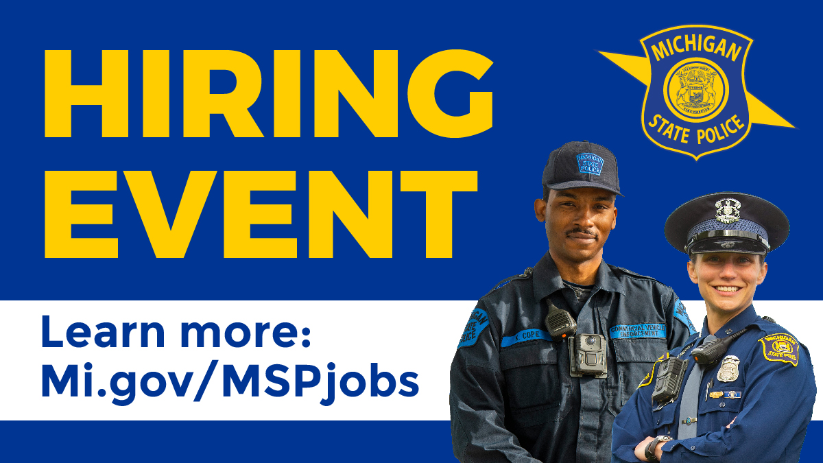 MSPFirstDist's tweet image. Thinking about a career with the MSP and not sure how to proceed? The MSP is having a Hiring Event on November 20, from 9am-2pm at the Monroe Community College Gerald Welch Health Education Building, 1555 S. Raisinville Rd., Monroe, MI., 48161. For additional information contact:…