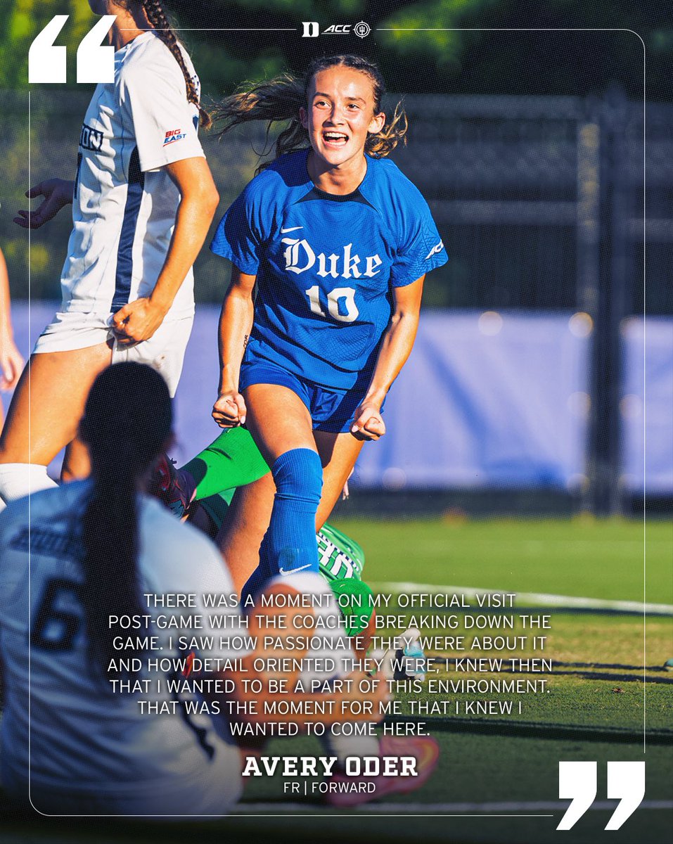 Avery Oder is taking the country by storm. 

After arriving at Duke a semester early, she’s jumped off the page with her instant impact to the program through six goals, four assists, and a wave of positivity. 

Feature Story 📝-> goduke.us/3WOA25A