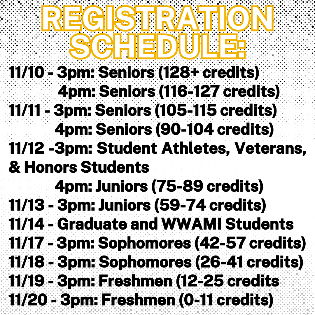 The first round of registration for the Spring Semester opens today! Be sure to check out the registration schedule to know when yours will open (all times listed in Pacific Time). We are looking forward to an exciting semester!

#govandals #uidahocommodity #uicals