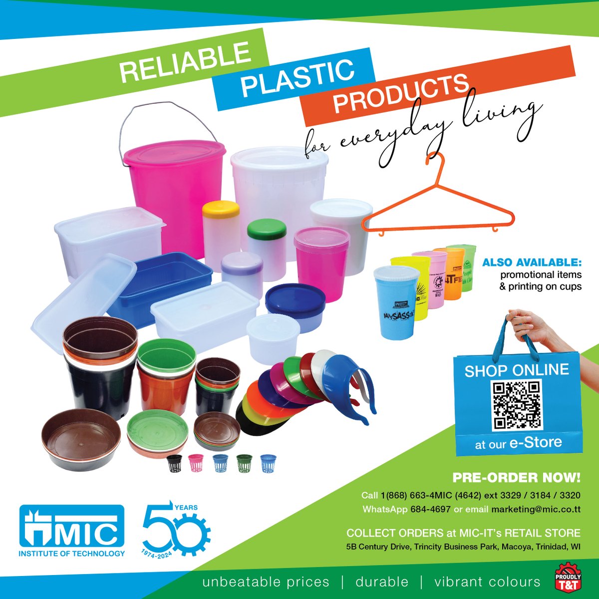 MIC_InstOfTech's tweet image. The Everyday Plastic Essentials You&apos;ll Keep Reaching For.
🍲 The container for leftovers
👚 The hanger when your clothes pile up
☕ The cup at your lime or event

✔ Built to Last ✔ Affordable ✔ Even custom-printed cups for your business or event ✔ Proudly made in T&amp;amp;T 🇹🇹