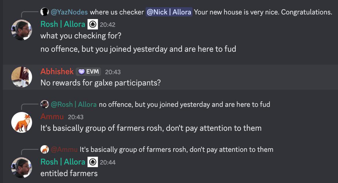 At the beginning you’re respectful users, before TGE you’re “entitled farmers “

<a href="/roshpatel/">rosh</a> <a href="/nickemmons/">nick</a> <a href="/AlloraNetwork/">Allora</a>