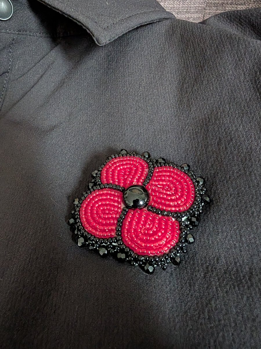 Proud to wear my beaded Poppy that was made by a blind Indigenous artist. #RemembranceDay
