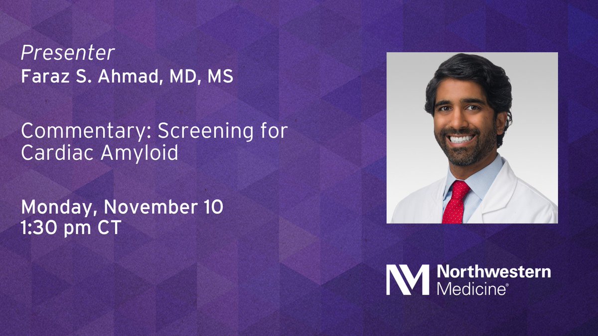NMCardioVasc's tweet photo. At #AHA25, join Faraz S. Ahmad, MD, MS (@FarazAhmadMD), for his session, “Commentary: Screening for Cardiac Amyloid.” @AHAScience #NMatAHA. See the full schedule here: https://t.co/E5cUVUGHhJ https://t.co/fDwCn7TZ4Z