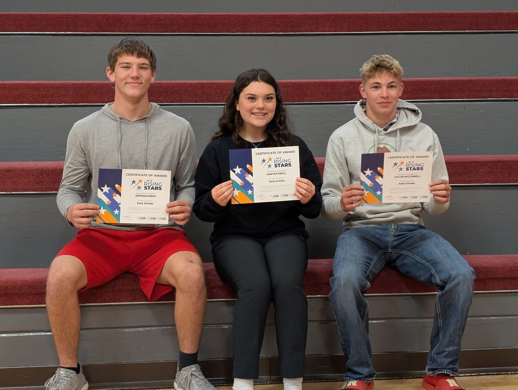 Congratulations to Drew J, Sawyer K, and Callen M. for earning the Pre-ACT Rising Star Award.  

The PreACT Rising Star Award is an ACT program that recognizes students in grades 7-9 who score in the top 50% nationally on the PreACT Assessment.