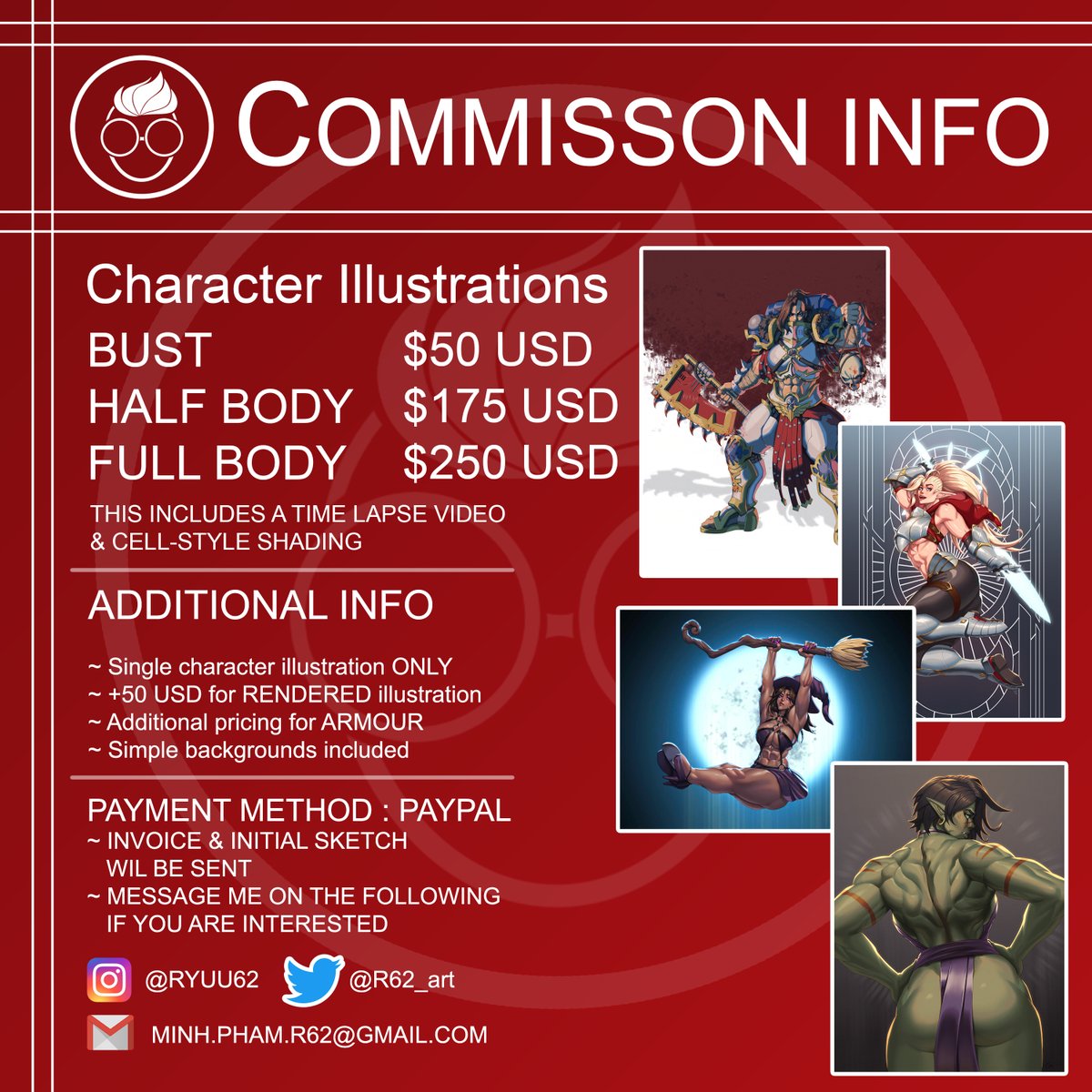 R62_art's tweet photo. Announcement 

Comms will open on November 28th
I'll post again the week of as a quick reminder

Not taking any pre-registration, I'll close submissions at midnight and get back to folks after I've made selections.

Two slots available 
Cell-shade style https://t.co/0FmRzeBnra