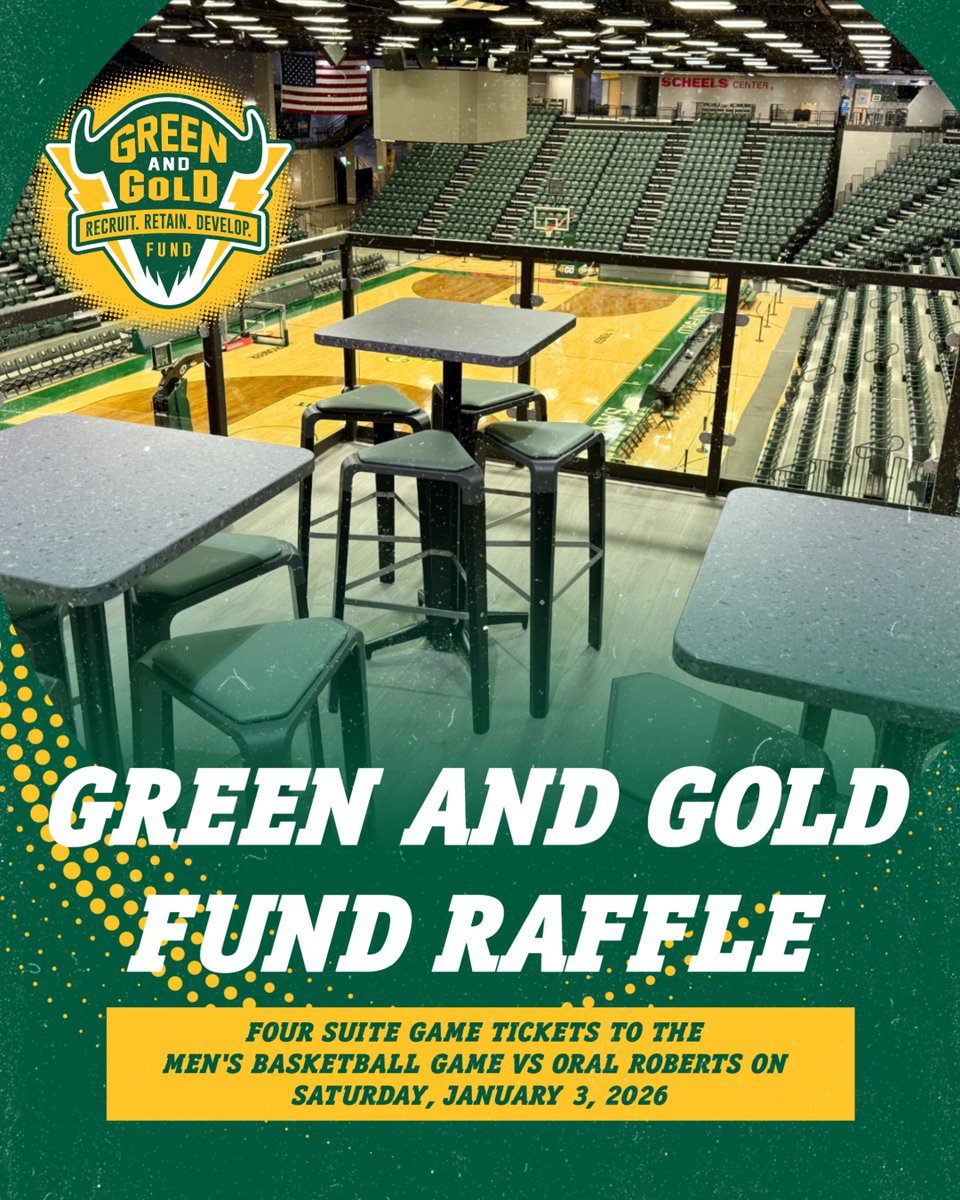 Become a Green and Gold Fund Member to be entered in tomorrow's raffle drawing for a chance to win four suite game tickets to the Men's Basketball Game vs. Oral Roberts on Jan. 3rd!

Become a member today at GoBison.com/greenandgoldfu…
