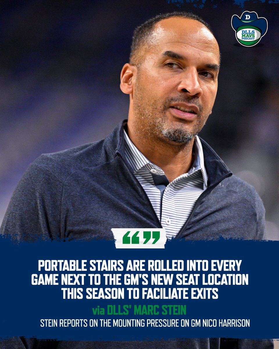 Among the revelations from <a href="/TheSteinLine/">Marc Stein</a> in his story on the mounting pressure on Nico Harrison:

Stein reports that portable stairs are rolled in every game next to the GM’s new seat location this season to facilitate exits. 

Full story: 
tinyurl.com/5fchc266