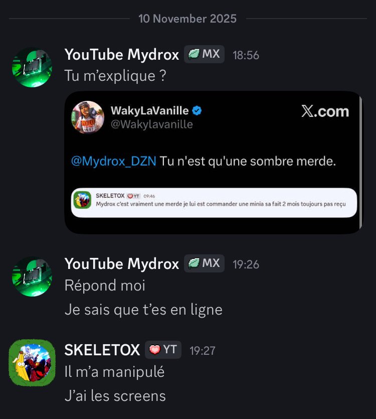 Mydrox_DZN's tweet photo. Bah alors @Wakylavanille t’as pas honte de manipuler des plus jeunes ? 
@LeVraiPunisher 

#wakyhagrah https://t.co/gU5084BSYD
