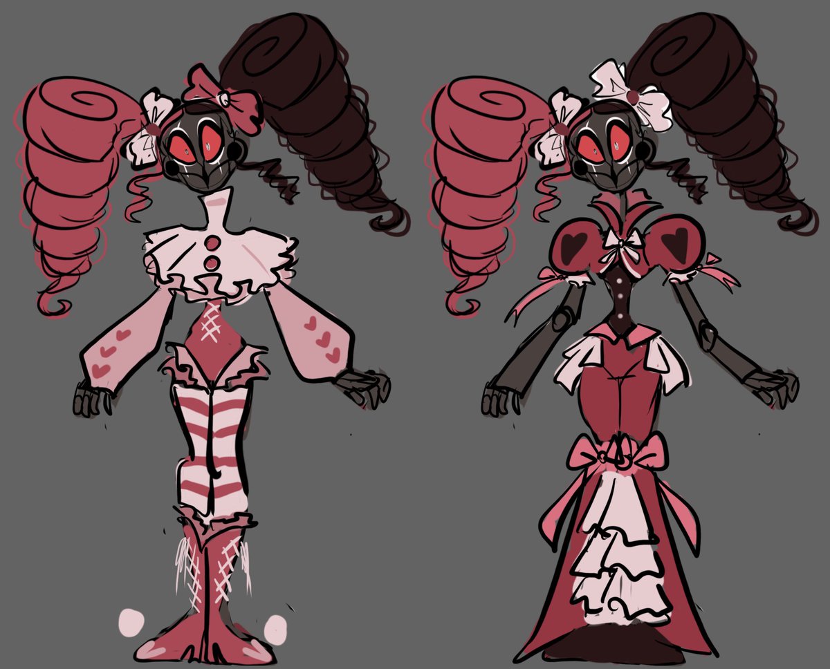 a few outfit doodles for my velvet redesign. I like her pilot version more and I see her only as a fashion overlord not a social media one…I also wanted to convey this clownish/doll vibes, cause I really like it, but thats just how I see the character, k?
#HazbinHotelVelvette