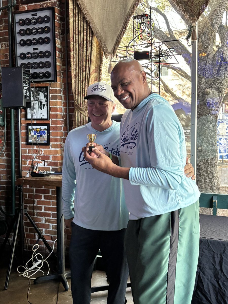 BenjaminJReport's tweet photo. New trophy at @TBLightning Coop’s Catch this year, and it’s for catching the smallest fish of the day. It goes to…..special guest, Sir Charles Barkley.

Barkley: “This will hold a sacred place in my heart, I promise, forever.”

Great way to cap #GoBolts 2025 Coop’s Catch😂😂😂 https://t.co/D8ENh3tljm