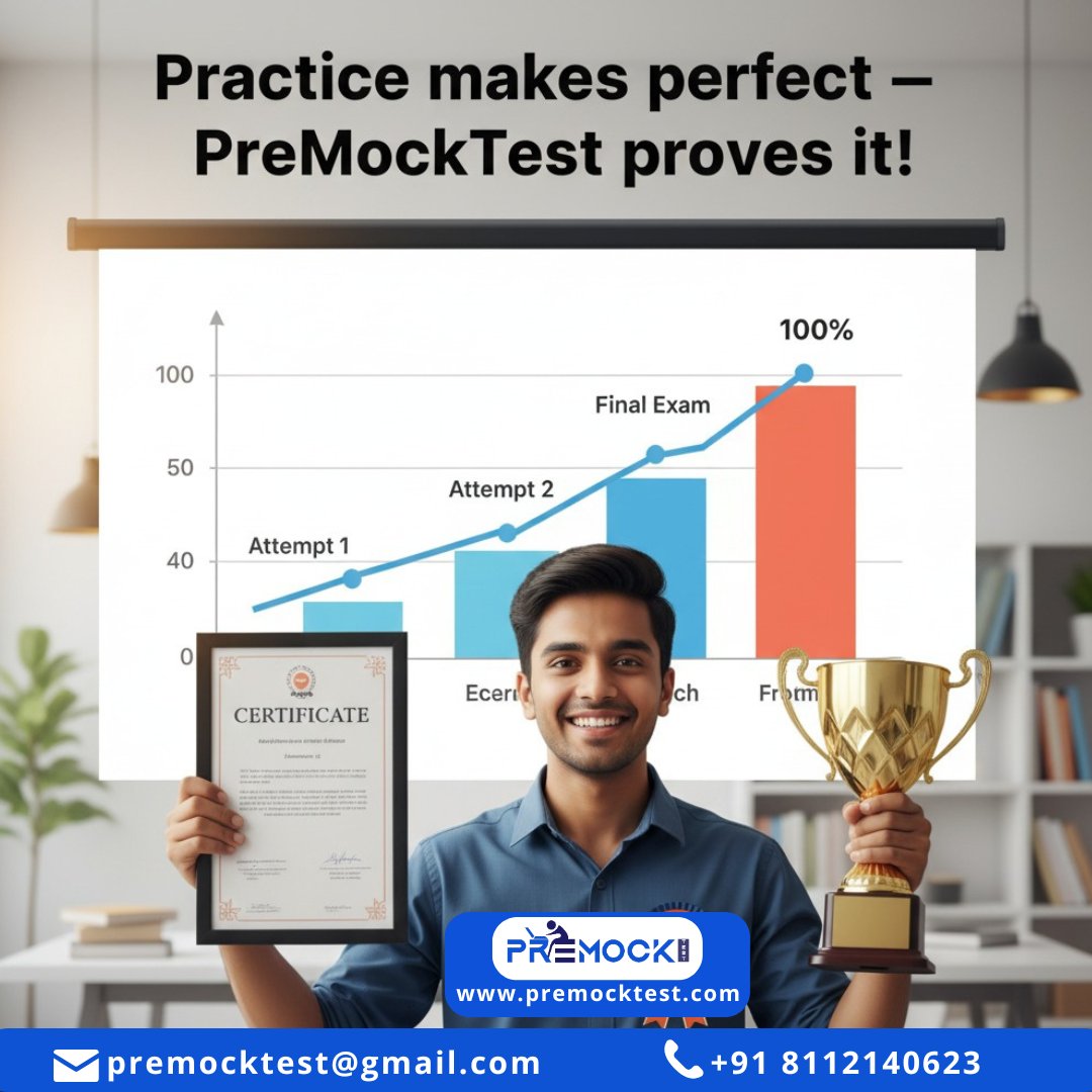 PremockT90018's tweet image. From attempts to achievement — PreMockTest turns your practice into perfection!
#PreMockTest #OnlineMockTest #SarkariExamPrep #GovernmentJobsIndia #MockTestSeries #ExamPreparation #PracticeMakesPerfect #SarkariNaukri #SSCExam #RRBExam #BankExam #UPSCPreparation #PreMockTestIndia