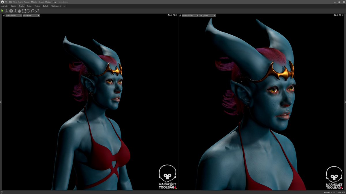 Spid192's tweet photo. lil updates. This is Personal Art. Fuck off with that AI Shit!!. #3dcharacter #3dart #3dartist #3dsculpting #marmoset #substancepainter #zbrush #3danimation #autodeskmaya #autodesk #xgen #realtimecharacter #gameart #3dgameart https://t.co/JXLyJ3fGE3