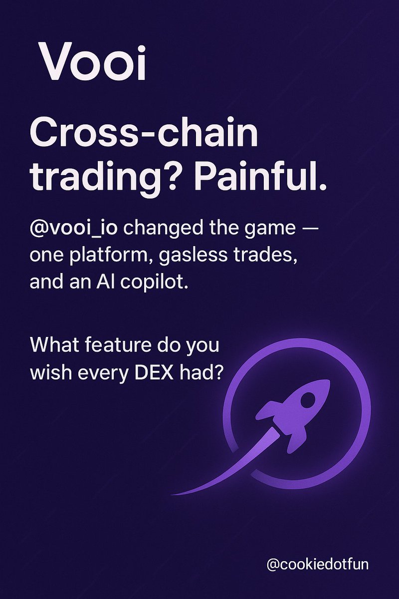 Ghost_Alc's tweet image. Cross-chain trading used to be chaos. 😩

@vooi_io changed the game — one platform, gasless trades, and an AI copilot that makes it smooth and smart. 🚀

What’s one feature you wish every DEX had? 👇

@cookiedotfun