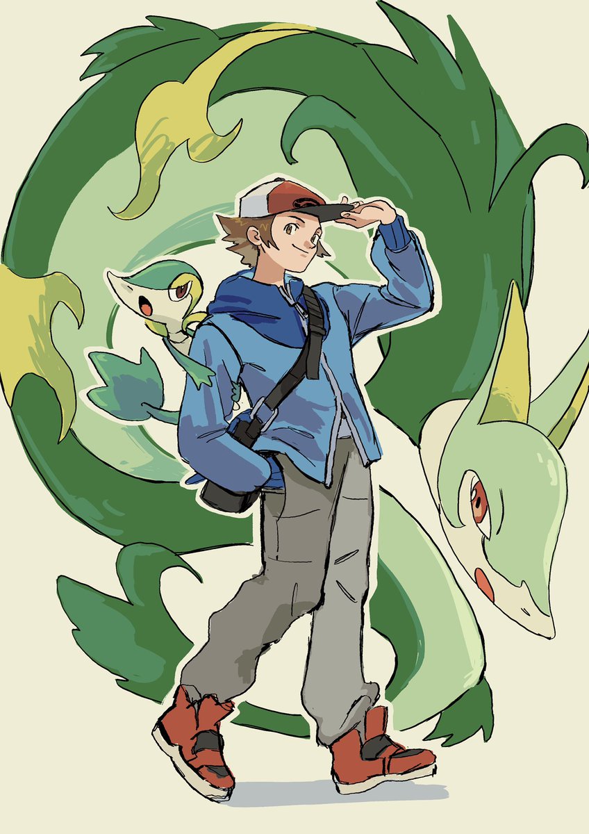 リザードン ,ヒトカゲ ,レッド(ポケモン) 「Doodled some protagonists with my friend」|Riko 💖 ✈ JW Valencia AH43のイラスト
