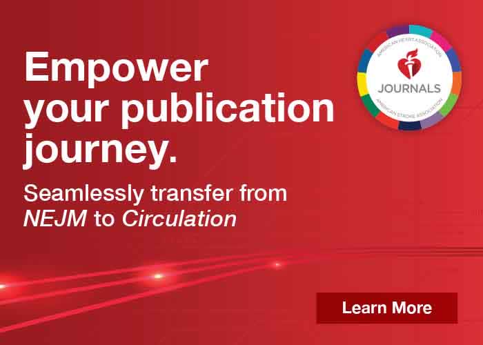 CircOutcomes's tweet image. Submitting your #cardiology manuscript to NEJM?

Learn more about seamlessly transferring your manuscript between @NEJM and @CircAHA #AHA25

ahajournals.org/circ/nejm-circ…