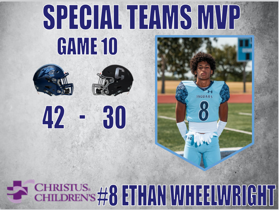 Jags 🐆💨🔥 Game 10 MVP’s presented by our In-Season Football 🏈 Sponsors #ChristusChildrens #RiseUp #JaguarPride <a href="/CTJohnsonHigh/">CTJHighSchool</a> <a href="/JPApride/">Jaguar Pride Association</a> <a href="/NeisdAthletics/">NEISD ATHLETICS</a>