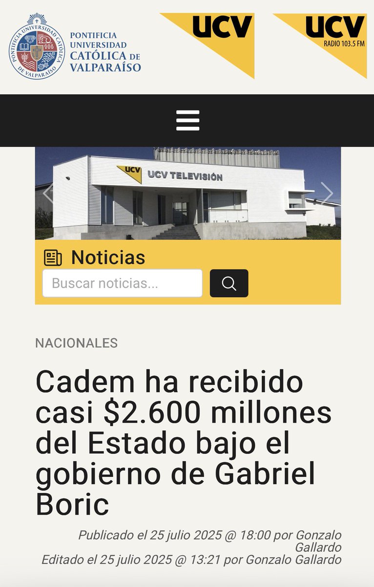 <a href="/LehuedeJuan/">Juan Lehuedé Donoso</a> 🟥🟦 “CADEM HA RECIBIDO CASI $2.600 MILLONES DEL ESTADO BAJO EL GOBIERNO DE GABRIEL BORIC”
ucvradio.cl/news/cadem-ha-…