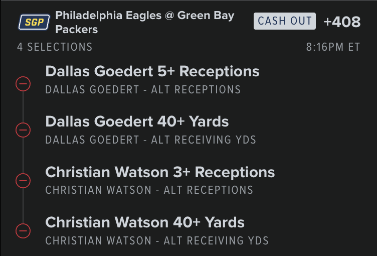BallStTrader's tweet photo. EAGLES @ PACKERS SGP! 😍

📊 Powered by my model

$10 ▶️ $40.87

21+ gamble responsibly https://t.co/3IxQbqMdkh