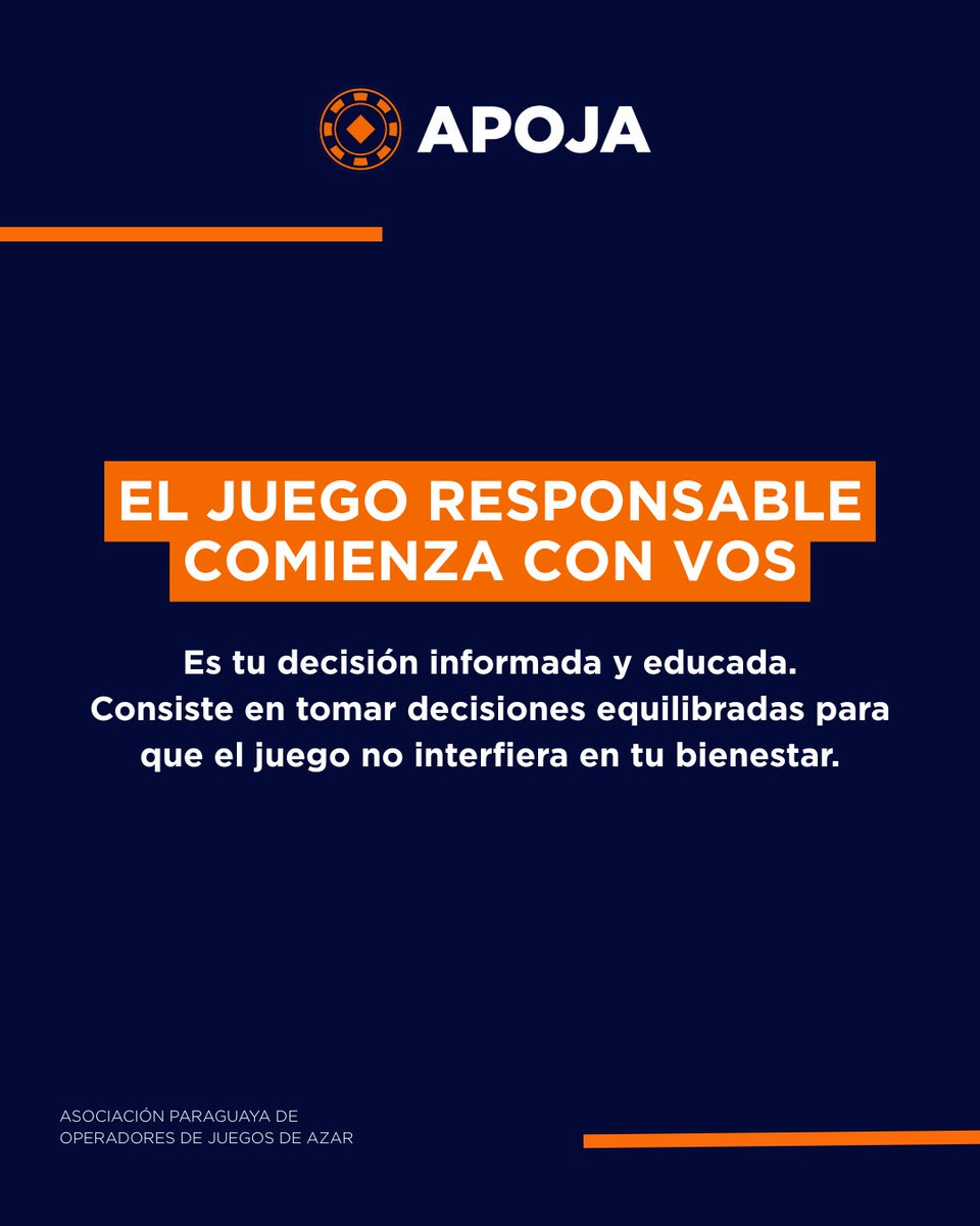 apoja_py's tweet image. 💡 El Juego Responsable Comienza con Vos.
El control está en tus manos.

El Juego Responsable es una decisión informada y educada. Consiste en establecer y mantener el equilibrio para asegurar que el juego sea solo entretenimiento y no interfiera en tu bienestar.