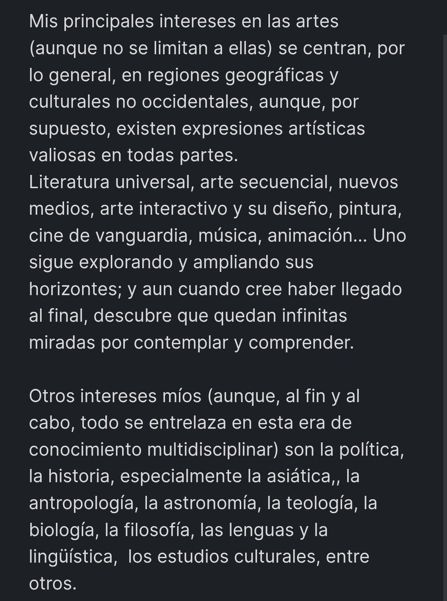 centroscriptum's tweet image. Buenos días, tardes o noches.
Me presento como Centro, Scriptorium, King… o como gusten llamarme. Actualmente estoy estudiando en Japón.

Simplemente busco a gente afín.

Mis intereses giran en torno a las artes, las ciencias sociales, y demás infinitas formas de mirar el mundo.