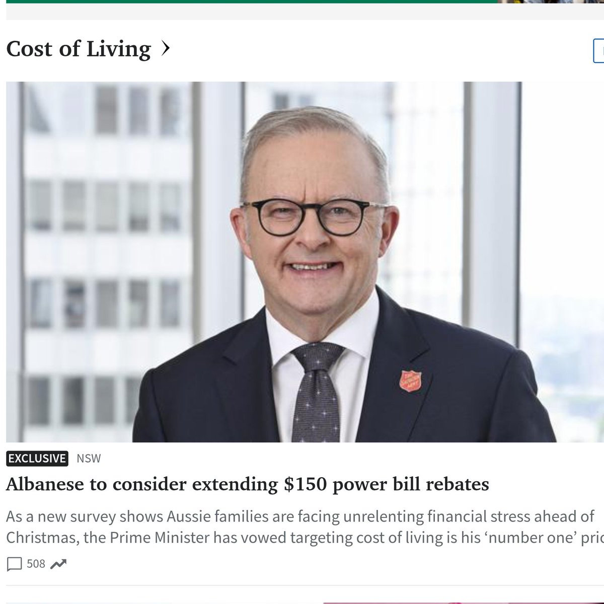 Looks like taxpayers are on the hook for another $8 billion in energy rebates.

So far, Albanese has blown over $8 billion on rebates because the cheapest form of electricity is weather-dependent, Chinese-made solar and wind.

It's called socialism, and it's failed everywhere.