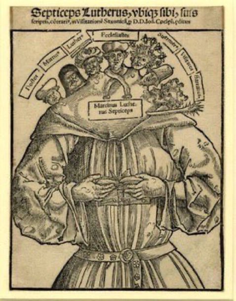 10 Nov 1483: b. Martin Luther, Augustinian friar and religious reformer at Eisleben #Saxony #otd (BM) - here seen as a friar &amp; also as depicted by his opponents