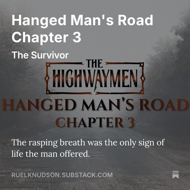 RuelKnudson's tweet photo. Hanged Man's Road Chapter 3 https://t.co/dPQRtqWBkK 
#horror #readerscommunity #WritingCommunity #booktwt https://t.co/J1XE3jnsuA