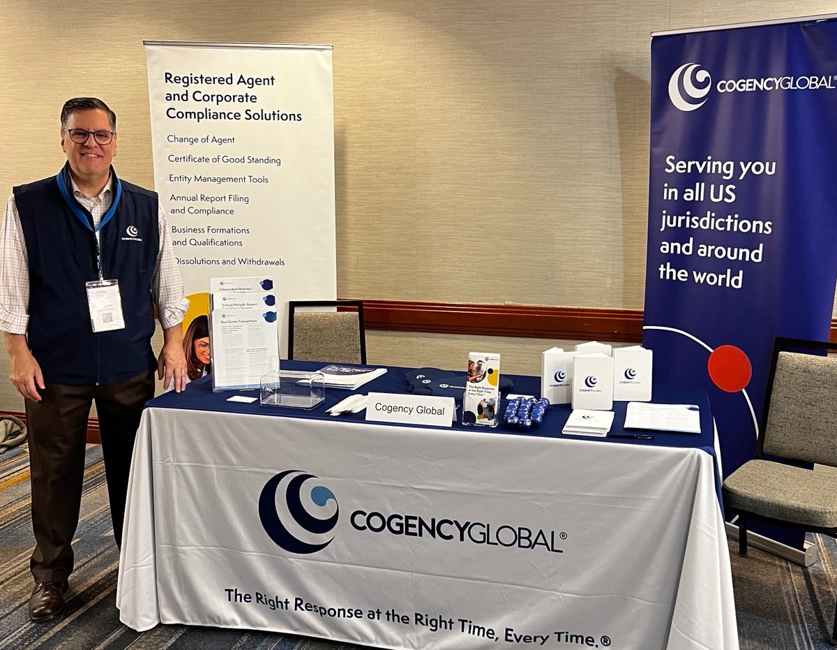 CogencyGlobal's tweet image. We’re at the (ALM) General Counsel Conference East in New York! 

Meet Kevin Montague and Rick Orlando, learn how Cogency Global helps simplify compliance and entity management, then enter for a chance to win a PowerBank ⚡.

#CogencyGlobal #EntityManagement