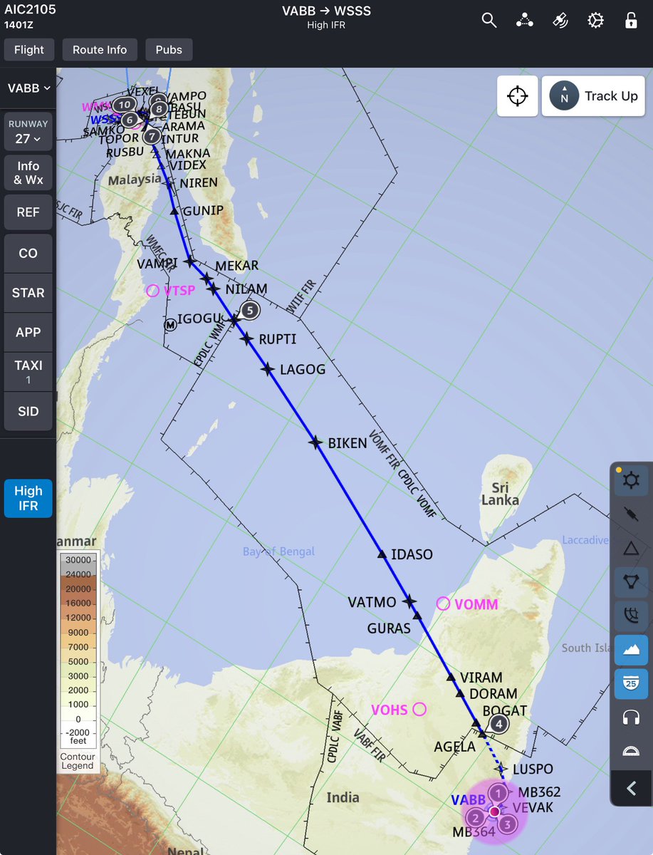 tweetpratikm's tweet photo. Off on the red-eye departure to Singapore tonight. Flying #VTTVF #a321Neo with a flying time of 5hrs12mins, covering a distance of 2203nm @ FL330/350 m.78. #airbus #a321Neo #cfm #leap1a #lifeontheramp #AI2105 https://t.co/Wn1iKVxbW8