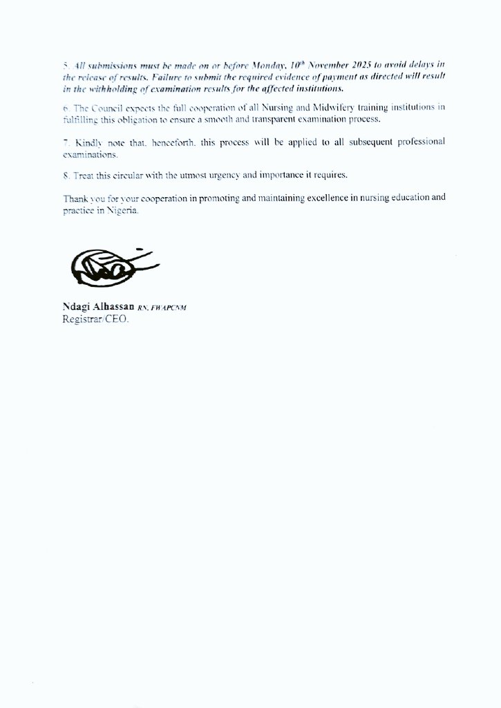 Conditions for Release of Results -  November 2025 Professional Examinations in General/ Post Basic Nursing