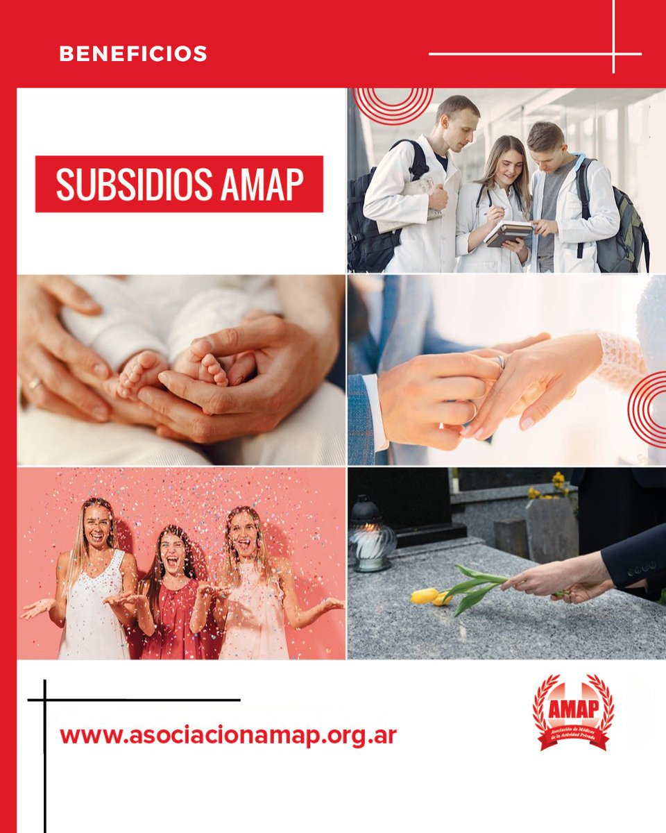 SindicatoAMAP's tweet photo. SUBSIDIOS AMAP 
AMAP brinda a sus afiliados una serie de subsidios:  - Matrimonio - Nacimiento y adopción - 15 años - Fallecimiento y/o Gastos de Sepelio - Futuros Médicos  Acceso a más información y reglamentos de todos los subsidios en https://t.co/lWRpwjk6Xx https://t.co/BAgAetqgkH