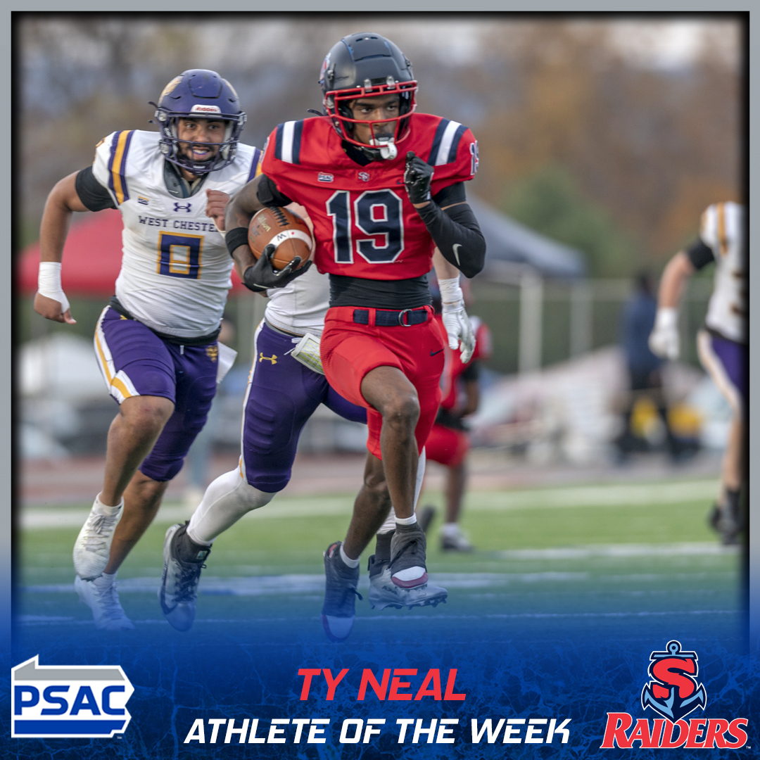 PSACsports's tweet photo. FOOTBALL: Your Week 10 #PSACFB Athletes of the Week from the Eastern Division! 🏈

Offense: Andrew Weidman, @ShipURaiders 
Defense: Raquane Matthews, @ESUWarriors 
Special Teams: Ty Neal, @ShipURaiders 

Full story: 🔗https://t.co/OLKDpvEPjj

#PSACProud #PSAC75 https://t.co/ymA10Q3yUX