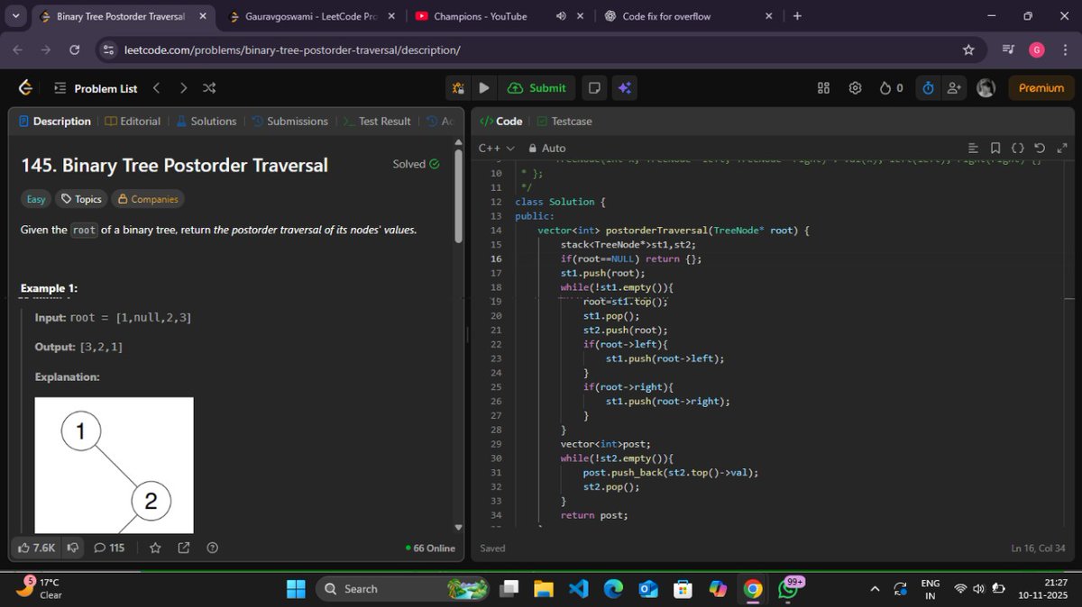 gauravnickk777's tweet image. Today&apos;s Progress ⚡
🇯🇵 Spent the whole day diving deep into Japanese
🌳 DSA — Postorder Traversal (1 &amp;amp; 2 stack) + Pre-In-Post in one traversal

#DSA #CodingJourney #FullStackDev #JapaneseLearning #DailyProgress #TechLife