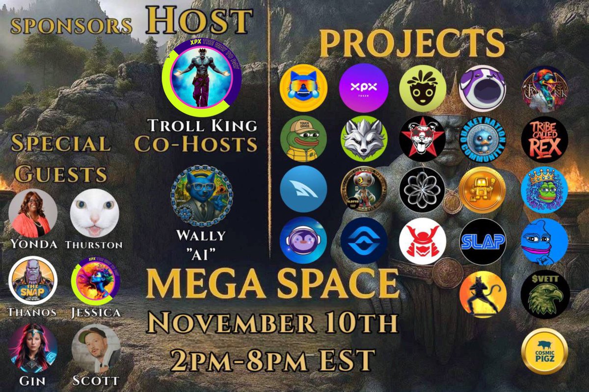 🎙 Mega Space rules 🎙

🔶Everyone:

🔸Like, share and spam the comment section in the chat bubble 💬 in bottom right corner.

🔷Tokens and special guests:

🔹Share space in your TG, rally the community to show up!
🔹Before you request to speak,
Follow host and co-hosts.
🔹Like,