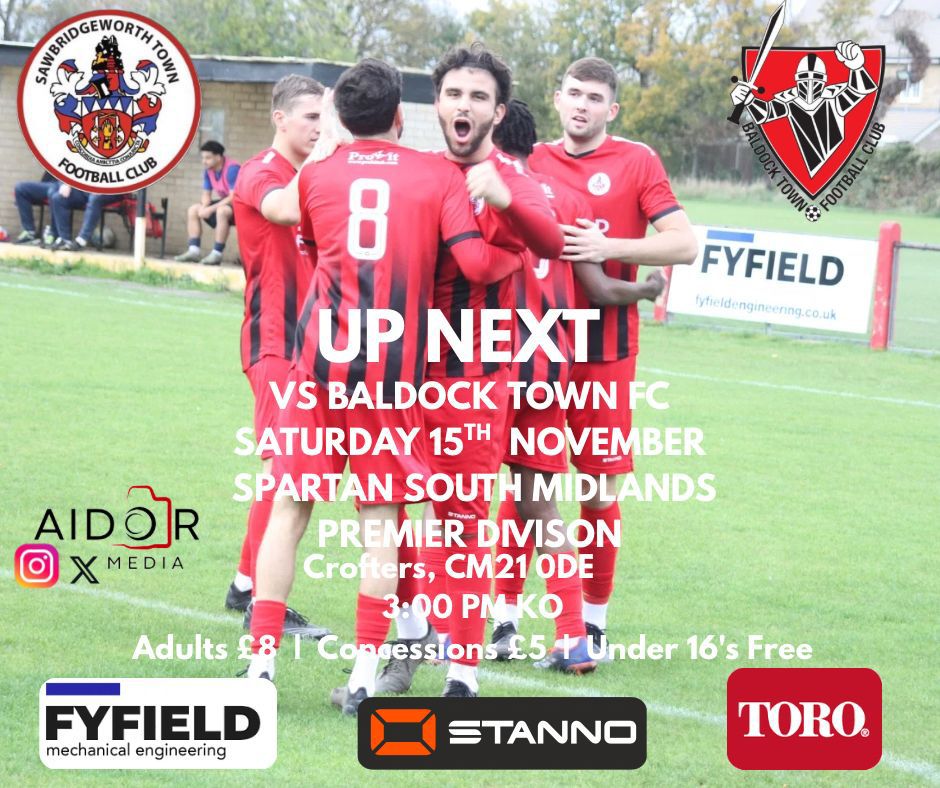 ‼️𝗨𝗣 𝗡𝗘𝗫𝗧 ‼️

🆚 <a href="/baldocktownfc/">Baldock Town FC</a>
🏆 SSMFL
🗓️ Saturday 15th November 2025
🕒 3pm KO
🏟️ The Toro Stadium, CM21 0DE