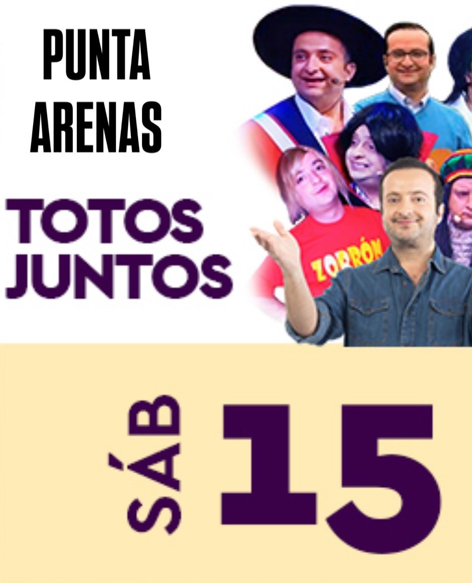 ToToAcToR's tweet image. Por primera vez en PUNTA ARENAS! TOTOS JUNTOS!! Éste sábado 15 en Casino Dreams. Y el viernes 14 en Santiago, San Miguel, en el Club de San Miguel 22:00 hrs. Entradas en Comedy Pass. Pasemos un buen rato!! Lo merecemos!!