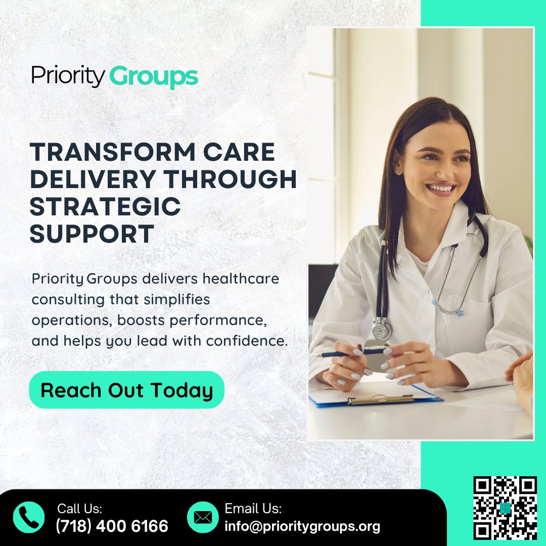 prioritygroups's tweet photo. Your mission is care, ours is helping you amplify it.
Priority Groups offers tailored consulting for healthcare providers that simplifies complexities, boosts performance, and aligns every process with your purpose. https://t.co/YYFc5pdGel