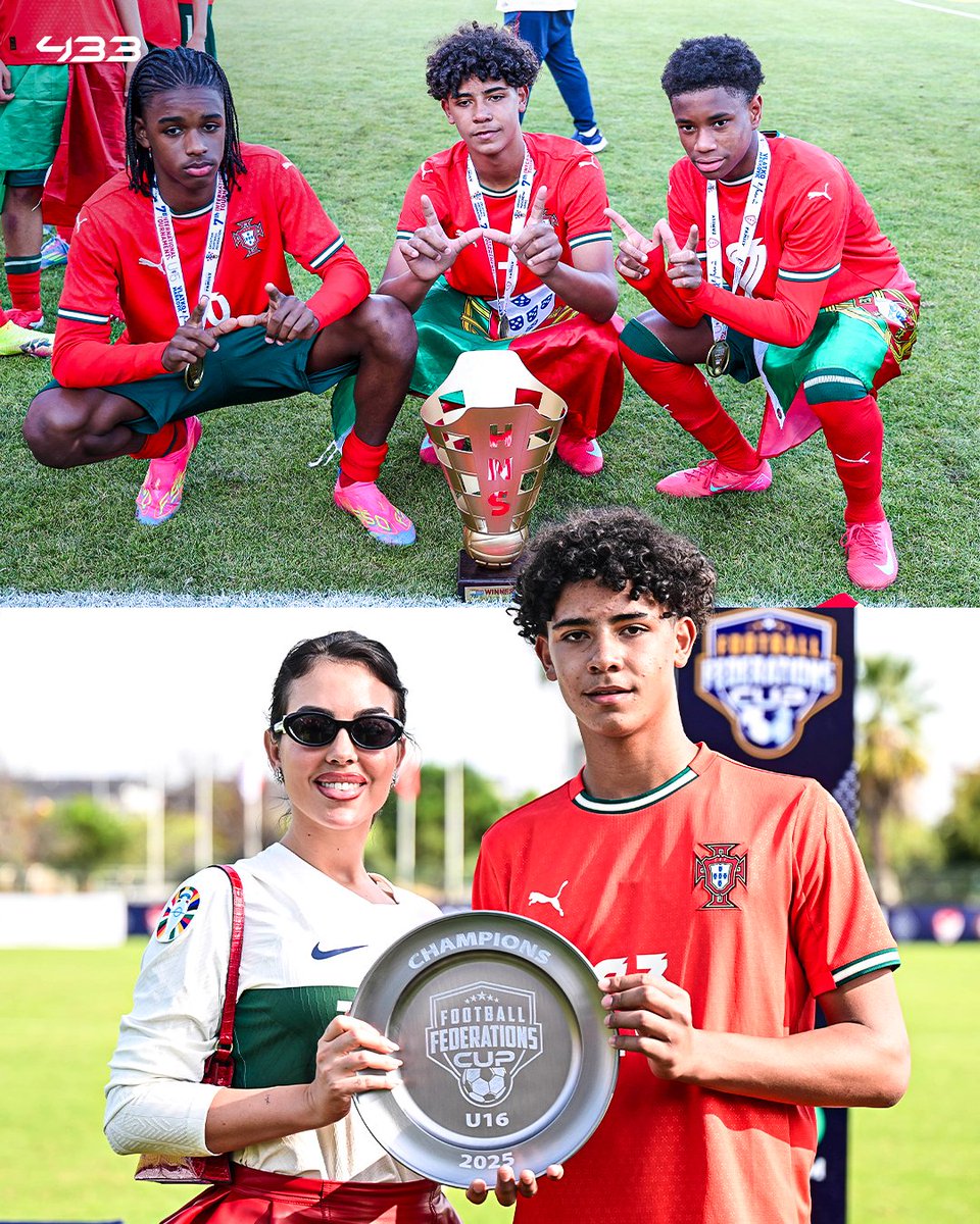 UTDIMole's tweet image. Cristiano Jr has already won two trophies for his country can’t say the same for Thiago Messi. 😭