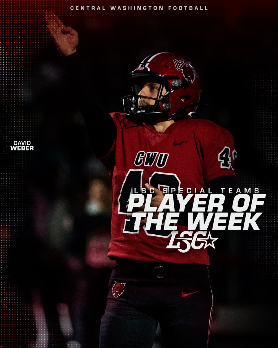 CWUAthletics's tweet image. The Swiss Missile strikes again! 🚀

Congrats David on BACK-TO-BACK Lone Star Conference Special Teams Player of the Week! 👌

#reigncrimson