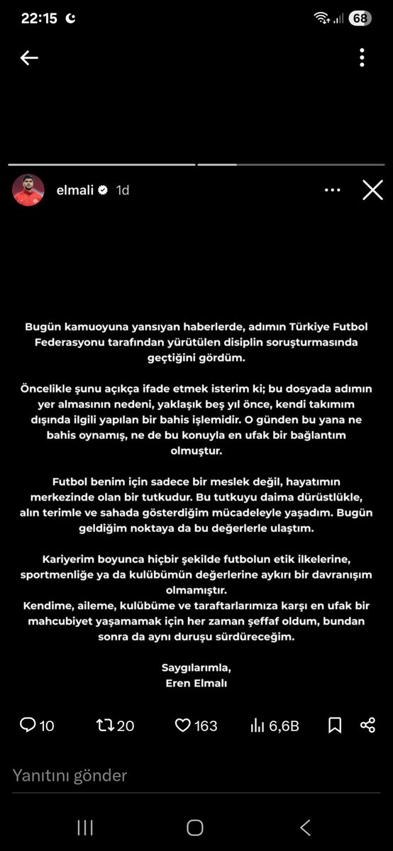 Delikanlılık budur diğerleri gibi inkârda etmemiş Eyvallah kardeşim,iyiki varsın Eren....<a href="/TFF_Org/">TFF</a> <a href="/GalatasaraySK/">Galatasaray SK</a>